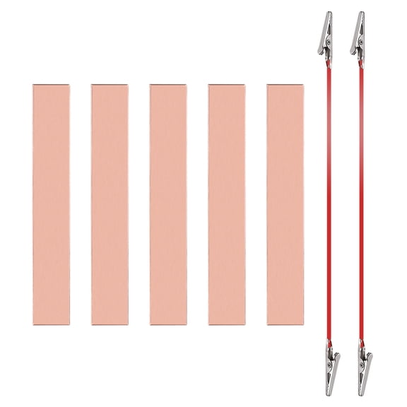 Uxcell 10x150mm Copper Anode Sheet, 5 Pack Pure Copper Strip (99.995% Pure) 1mm Thick Plate Electrode Set with Alligator Clips Cables for Electroplating Plating Experiment