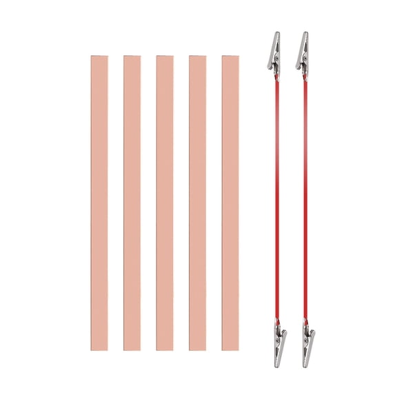 Uxcell 10x180mm Copper Anode Sheet, 5 Pack Pure Copper Strip (99.995% Pure) 1mm Thick Plate Electrode Set with Alligator Clips Cables for Electroplating Plating Experiment
