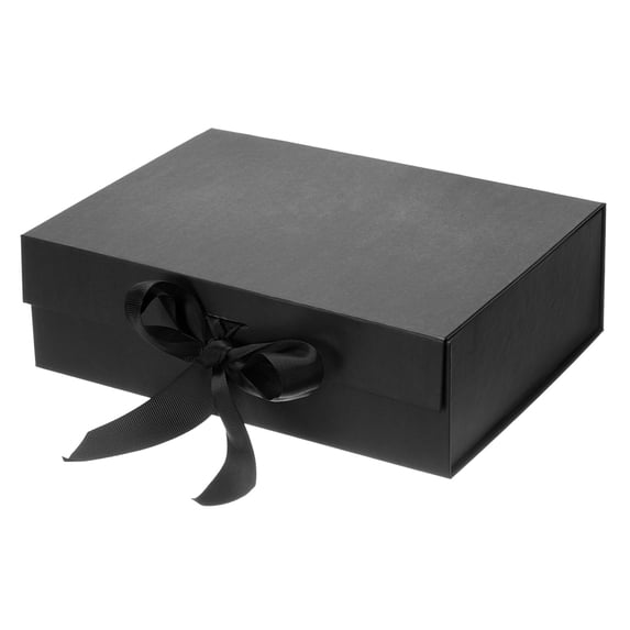 Uxcell 10x8x3 Inch Magnetic Gift Box Collapsible Paper Party Favor Boxes with Lid and Ribbon Black