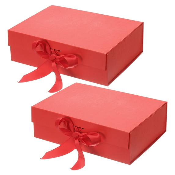 Uxcell 10x8x3 Inch Magnetic Gift Box Collapsible Paper Party Favor Boxes with Lid and Ribbon Red 2 Pcs