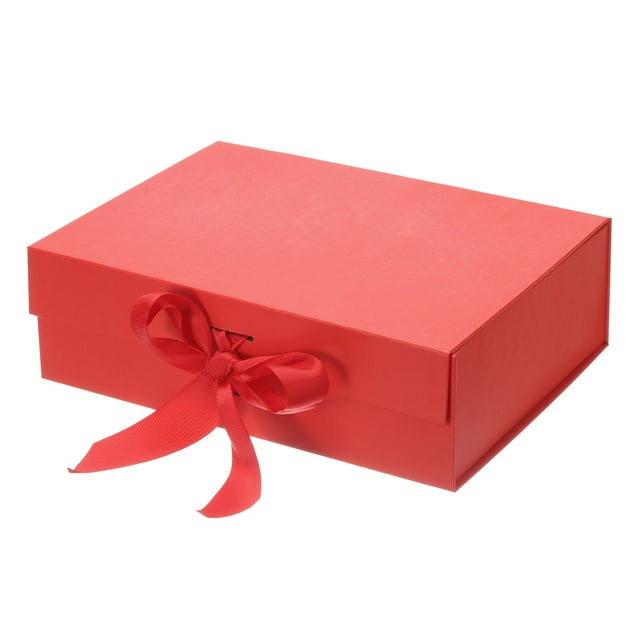 Uxcell 10x8x3 Inch Magnetic Gift Box Collapsible Paper Party Favor Boxes with Lid and Ribbon Red