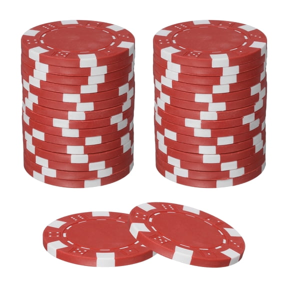 Uxcell 11.5 Gram Poker Chips Bulk, 30 Pcs Striped Plastic Poker Chips Blank Opaque Professional Game Tokens Accessories for Home Party Card Game, Red