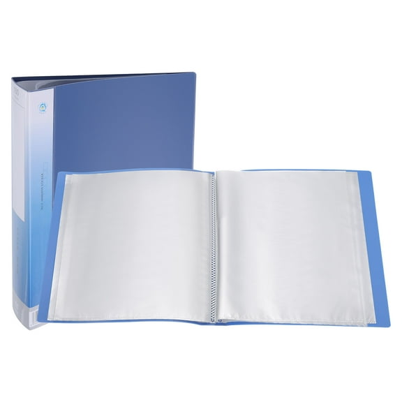 Uxcell 11.6 x 8.3'' Portfolio Binder Folder, 100 Pages Presentation Book with Clear Plastic Protector Sleeves, Dark Blue