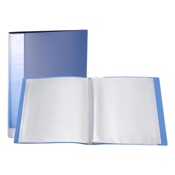 Uxcell 11.6 x 8.3'' Portfolio Binder Folder, 30 Pages Presentation Book with Clear Plastic Protector Sleeves, Dark Blue