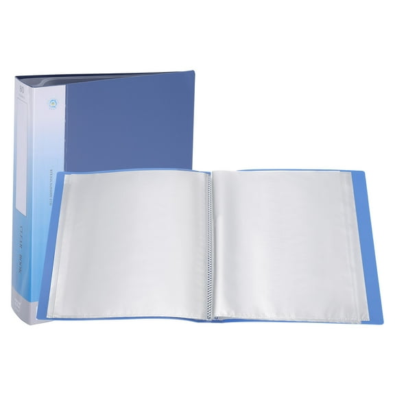 Uxcell 11.6 x 8.3'' Portfolio Binder Folder, 80 Pages Presentation Book with Clear Plastic Protector Sleeves, Dark Blue