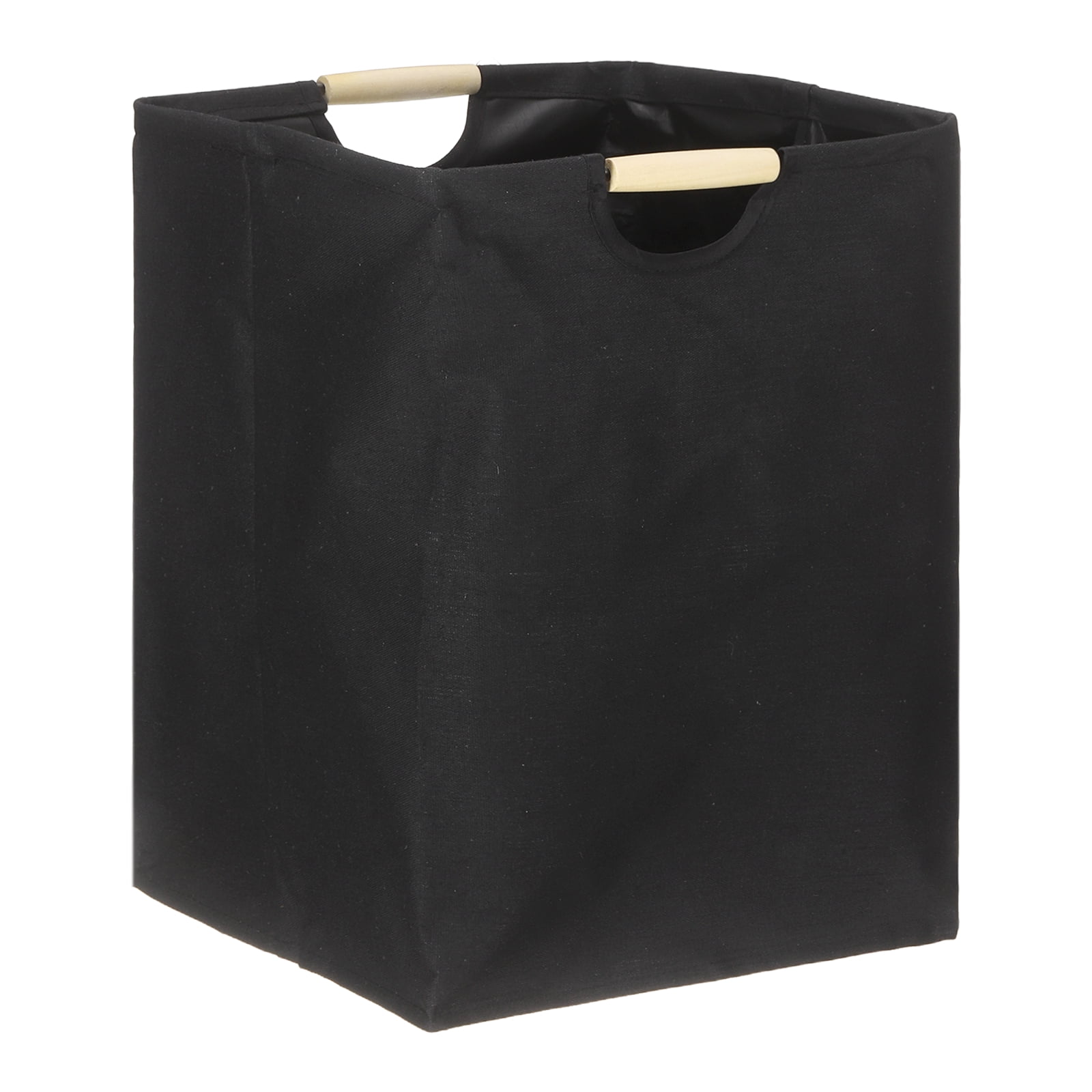 Uxcell 11.8 x 11.8 x 15.7" Large Laundry Basket, Foldable Laundry Hamper with Wooden Handles Freestanding Storage Basket for Comforter Clothing Blanket Pillows, Tall Black