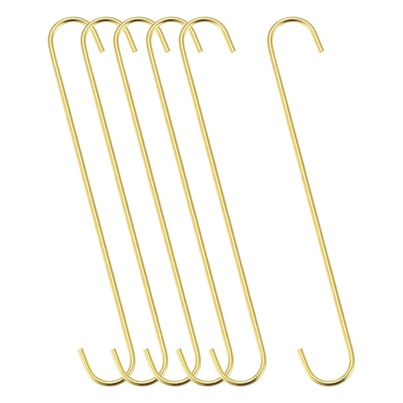 Uxcell 11.81'' S Hanging Hooks Extra Long Hanger Carbon Steel Gold Tone 6Pcs