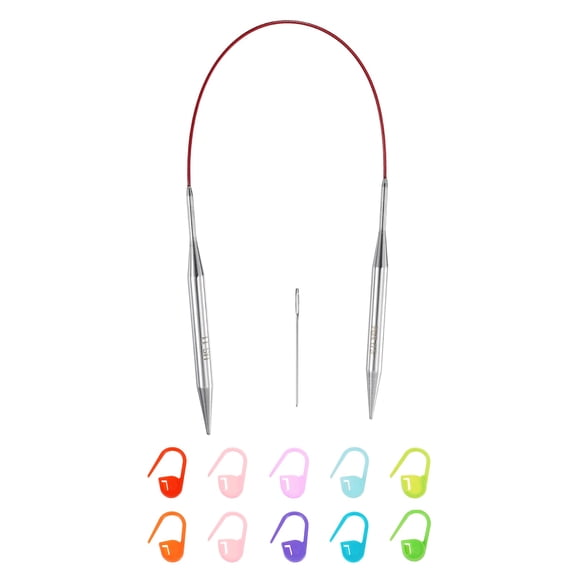 Uxcell 11 Gauge Knitting Circular Needle 16 Inch Metal Round Stainless Steel Needle with Large Eye Sewing & Stitch Markers
