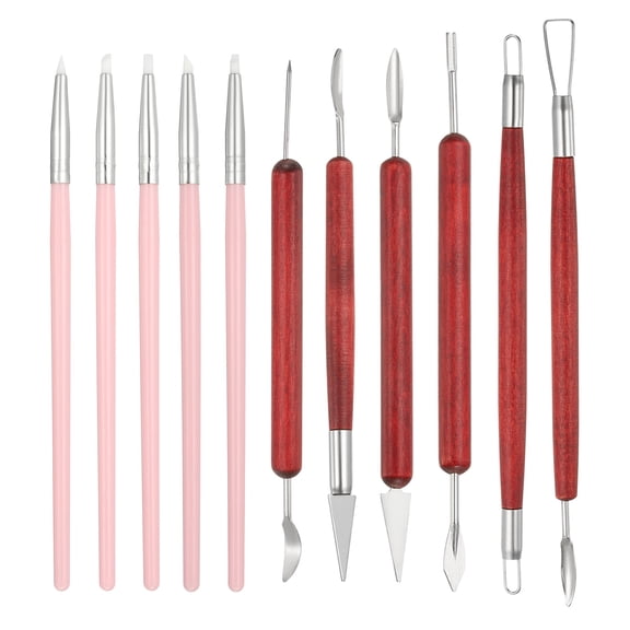 Uxcell 11 Pcs 3mm Silicone Clay Sculpting Tool, Polymer Clay Tools Clay Shaping Tool Modeling Dotting Tool, Great for Pottery Clay Craft Painting (Pink White)