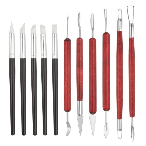 Uxcell 11 Pcs 8mm Silicone Clay Sculpting Tool, Polymer Clay Tools Clay Shaping Tool Modeling Dotting Tool, Great for Pottery Clay Craft Painting (Red-Brown White)