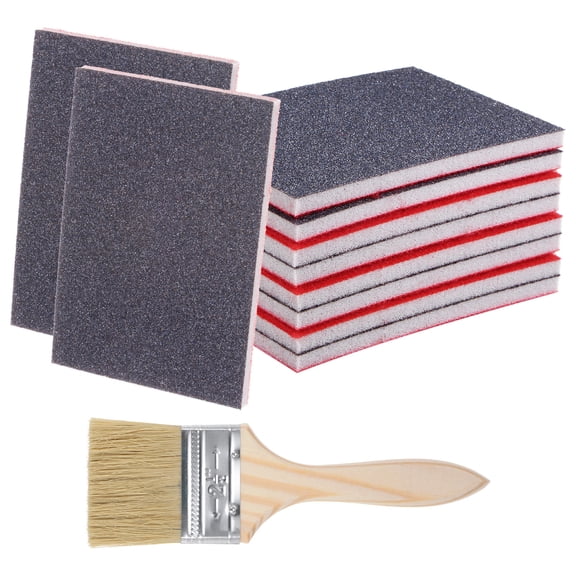 Uxcell 11 Pcs Sanding Block 180 Grit 70 x 100mm Wet Dry Sanding Pad with Wood Brush