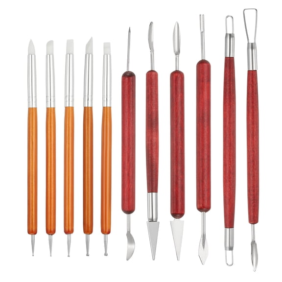 Uxcell 11 Pcs Silicone Clay Sculpting Tool, Polymer Clay Tools Clay Shaping Tool Modeling Dotting Tool, Great for Pottery Clay Craft Painting (RoseWood Color)