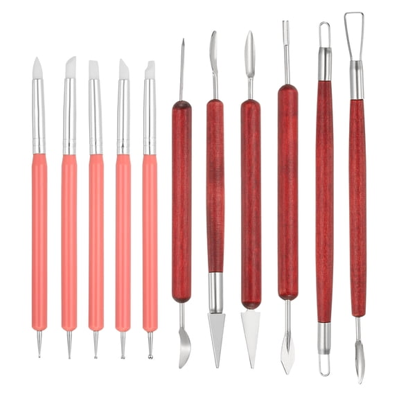 Uxcell 11 Pcs Silicone Clay Sculpting Tool, Polymer Clay Tools Clay Shaping Tool Modeling Dotting Tool, Great for Pottery Clay Craft Painting (Pink)