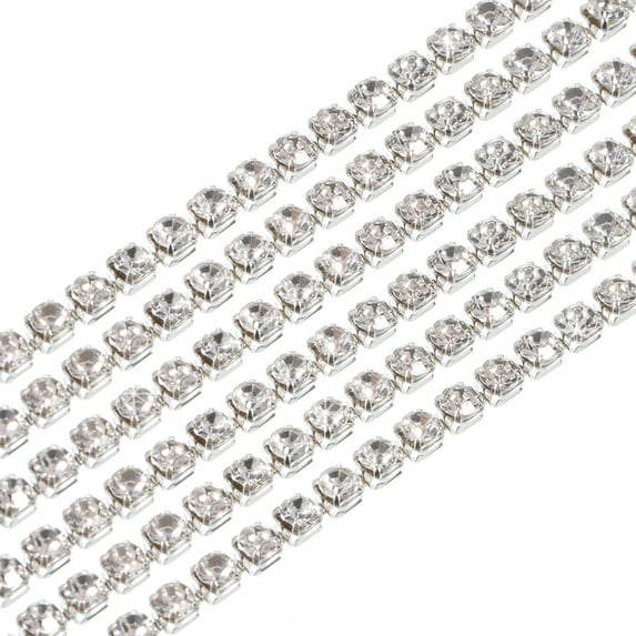 Uxcell 11 Yard 2.5mm Crystal Rhinestone Diamond Close Chain Trim Trimming Claw Cup Chain Silver White