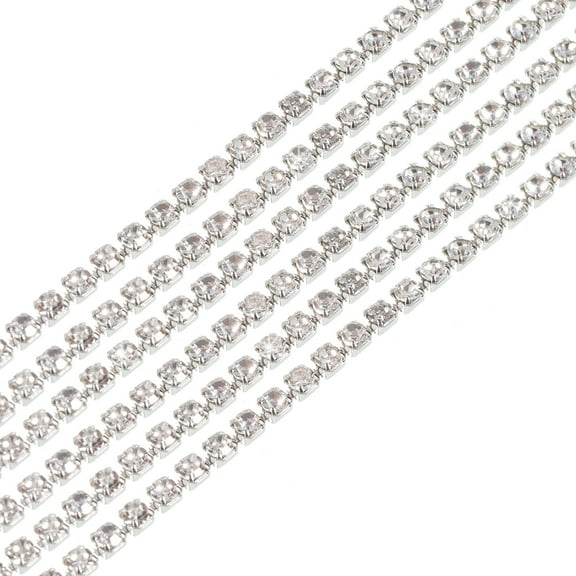 Uxcell 11 Yard 2mm Crystal Rhinestone Diamond Close Chain Trim Trimming Claw Cup Chain Silver White