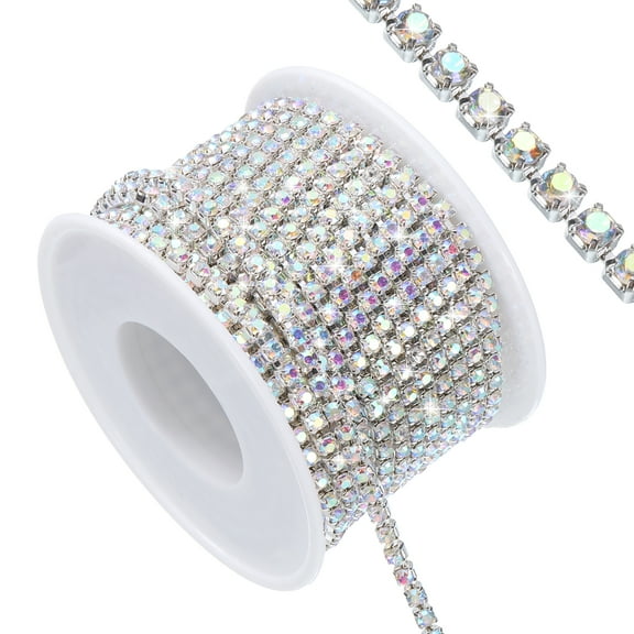 Uxcell 11 Yard Crystal Rhinestone Close Chain Trim, Crystal Rhinestone Diamond Strips forDIY, AB Rhinestone with Silver Base