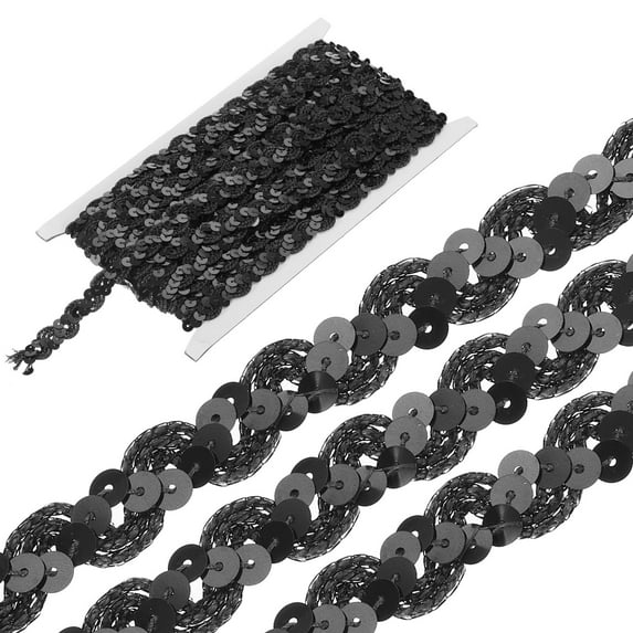 Uxcell 11 Yard Sequins Beaded Lace Trim 0.6 inch Braid Trim Strip for Crafts, Embellishments, Costume Dark