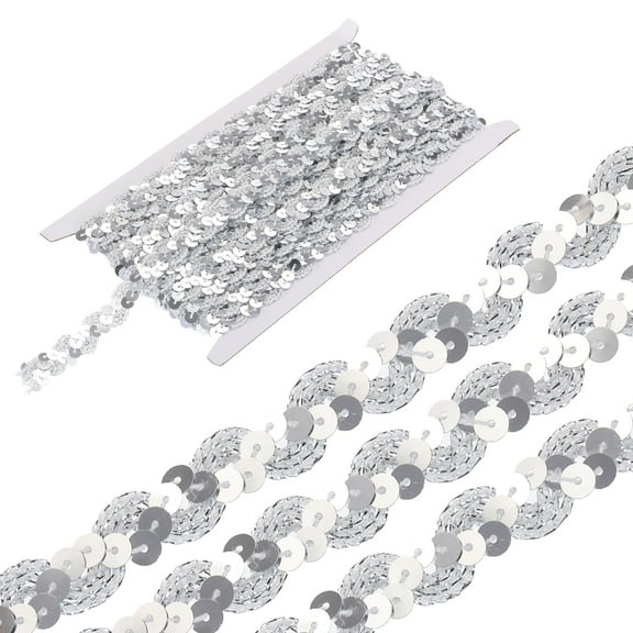 Uxcell 11 Yard Sequins Beaded Lace Trim 0.6 inch Braid Trim Strip for Crafts, Embellishments, Costume Silver
