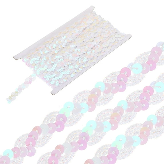 Uxcell 11 Yard Sequins Beaded Lace Trim 0.6 inch Braid Trim Strip for Crafts, Embellishments, Costume White