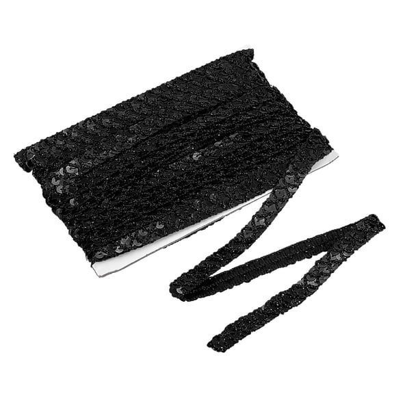Uxcell 11 Yard Sequins Trim Ribbon 0.6 Inch Sequin Gimp Braid Trim Beaded Lace Ribbon for Crafts Sewing Clothes Home Party Decoration, Black