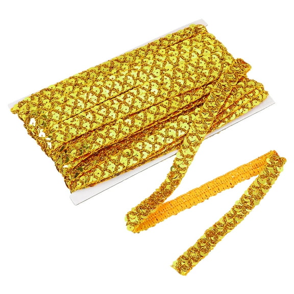 Uxcell 11 Yard Sequins Trim Ribbon 0.6 Inch Sequin Gimp Braid Trim Beaded Lace Ribbon for Crafts Sewing Clothes Home Party Decoration, Dark Gold
