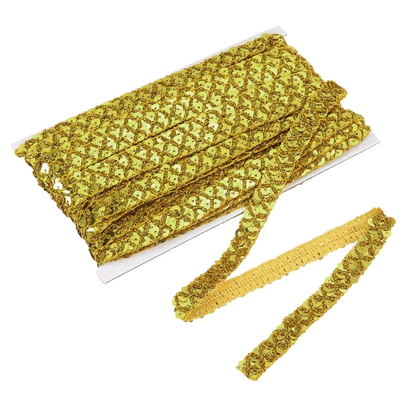 Uxcell 11 Yard Sequins Trim Ribbon 0.6 Inch Sequin Gimp Braid Trim Beaded Lace Ribbon for Crafts Sewing Clothes Home Party Decoration, Gold