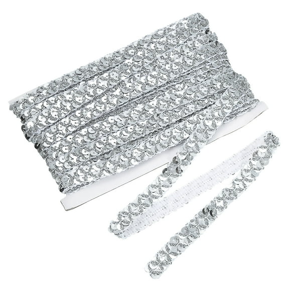 Uxcell 11 Yard Sequins Trim Ribbon 0.6 Inch Sequin Gimp Braid Trim Beaded Lace Ribbon for Crafts Sewing Clothes Home Party Decoration, Silver