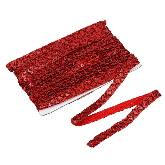 Uxcell 11 Yard Sequins Trim Ribbon 0.6 Inch Sequin Gimp Braid Trim Beaded Lace Ribbon for Crafts Sewing Clothes Home Party Decoration, Wine Red