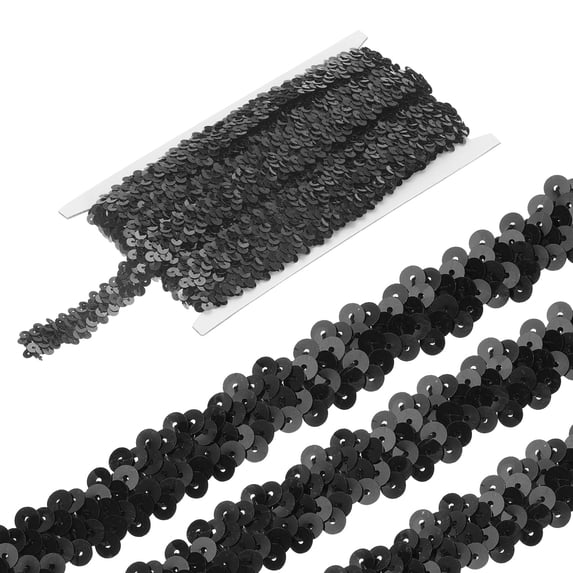 Uxcell 11 Yards 0.8 Inch Elastic Sequins Trim 2 Row Flat Sequin Strip Sequins Fabric Ribbon for Sewing Black