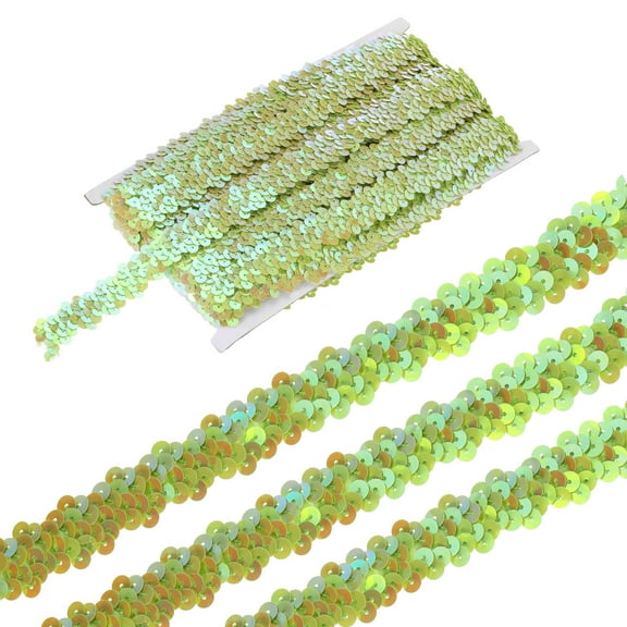 Uxcell 11 Yards 0.8 Inch Elastic Sequins Trim 2 Row Flat Sequin Strip Sequins Fabric Ribbon for Sewing Light Green