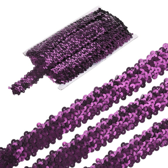 Uxcell 11 Yards 1.2 Inch Elastic Sequins Trim 3 Row Flat Sequin Strip Sequins Fabric Ribbon for Sewing Burgundy Red