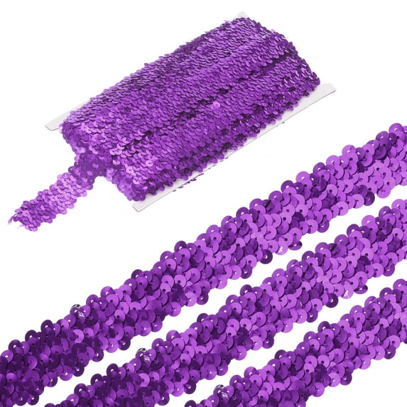 Uxcell 11 Yards 1.2 Inch Elastic Sequins Trim 3 Row Flat Sequin Strip Sequins Fabric Ribbon for Sewing Purple