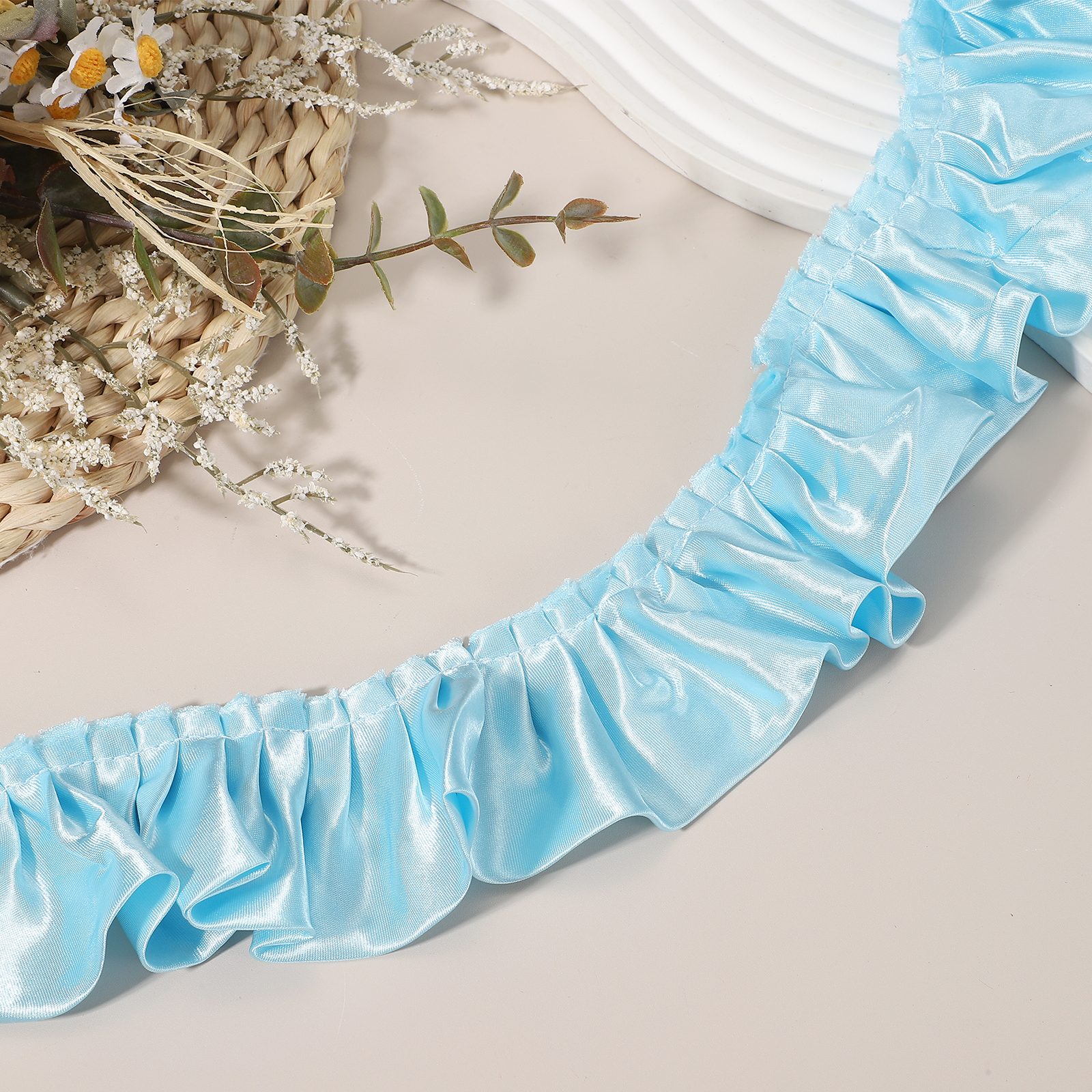 Uxcell 11 Yards 3D Pleated Chiffon Lace Trim 2" Width Satin Ruffle Ribbon Pleated Sewing Fabric Trim Blue