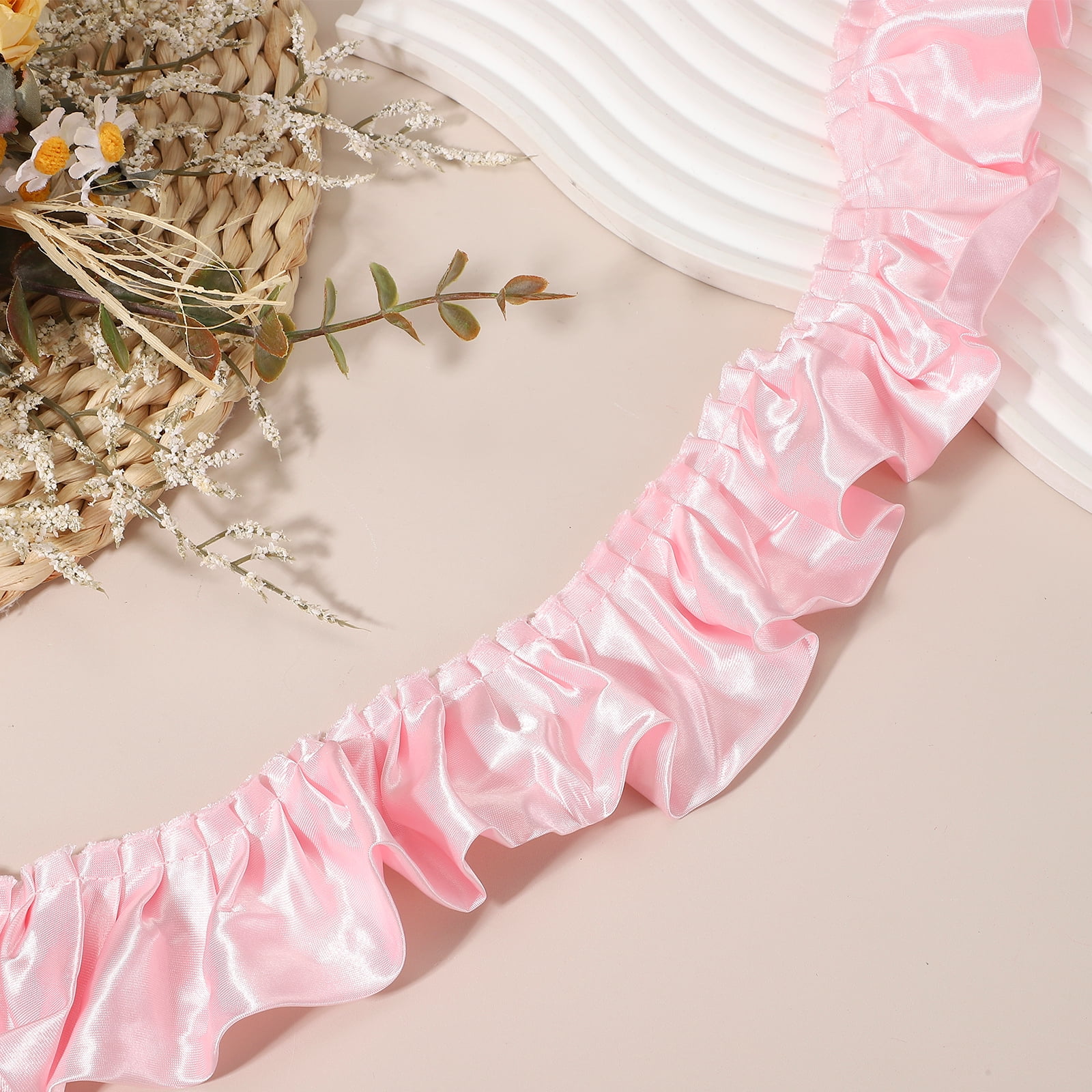 Uxcell 11 Yards 3D Pleated Chiffon Lace Trim 2" Width Satin Ruffle Ribbon Pleated Sewing Fabric Trim Cherry Pink