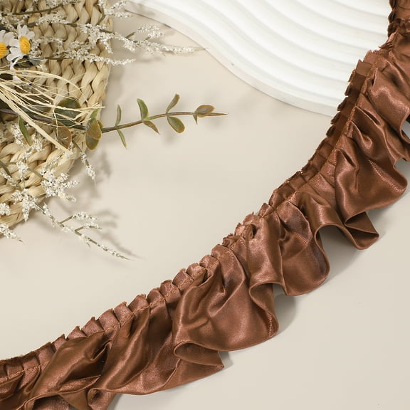 Uxcell 11 Yards 3D Pleated Chiffon Lace Trim 2" Width Satin Ruffle Ribbon Pleated Sewing Fabric Trim Coffee