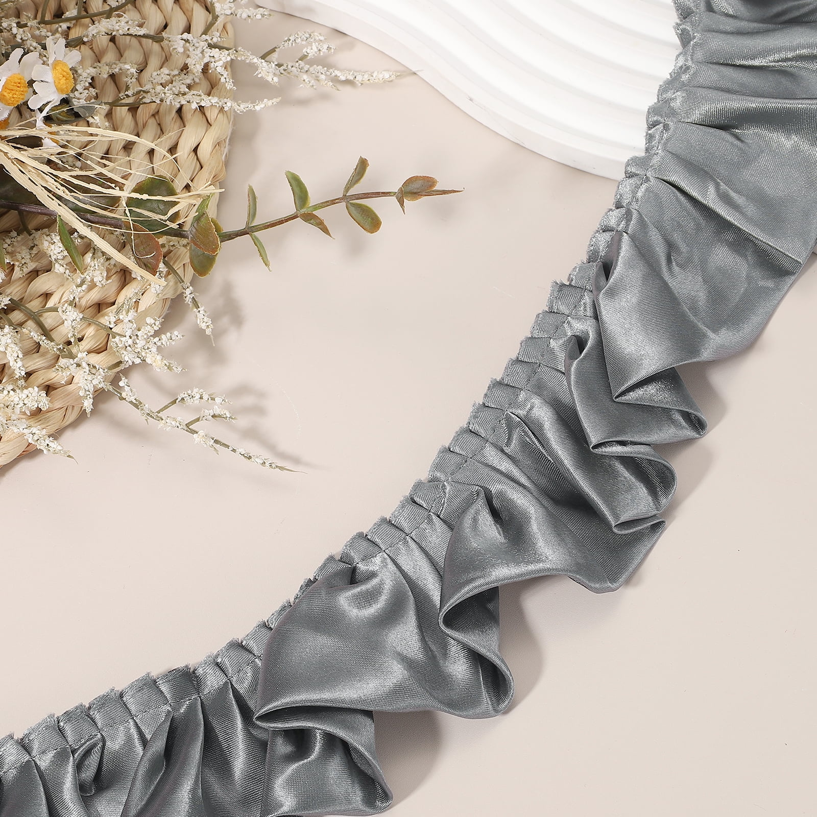 Uxcell 11 Yards 3D Pleated Chiffon Lace Trim 2" Width Satin Ruffle Ribbon Pleated Sewing Fabric Trim Gray