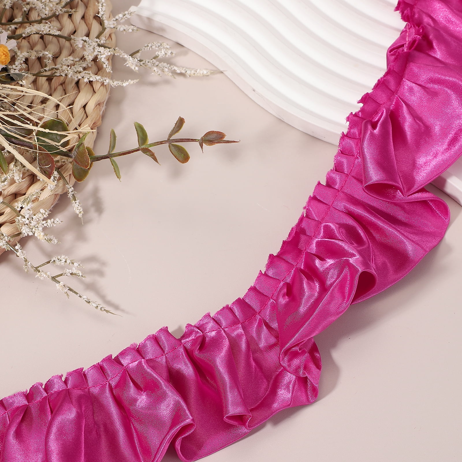 Uxcell 11 Yards 3D Pleated Chiffon Lace Trim 2" Width Satin Ruffle Ribbon Pleated Sewing Fabric Trim Rose Red