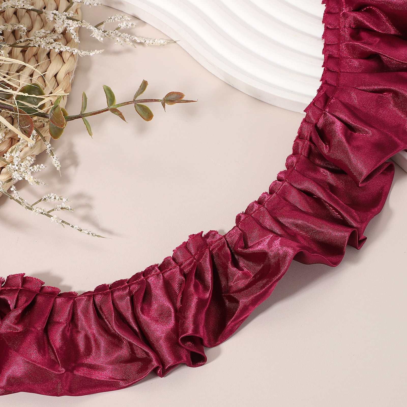 Uxcell 11 Yards 3D Pleated Chiffon Lace Trim 2" Width Satin Ruffle Ribbon Pleated Sewing Fabric Trim Wine Red