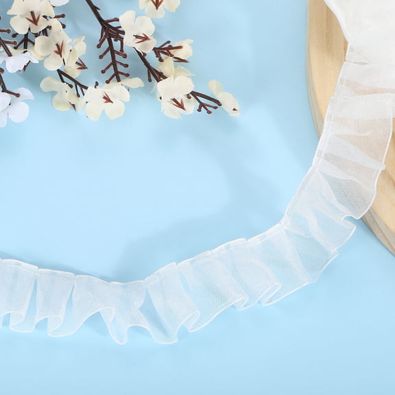 Uxcell Ruffle Lace Ribbon Trim Pleated Lace Fabric Trim 11 Yard Bright White