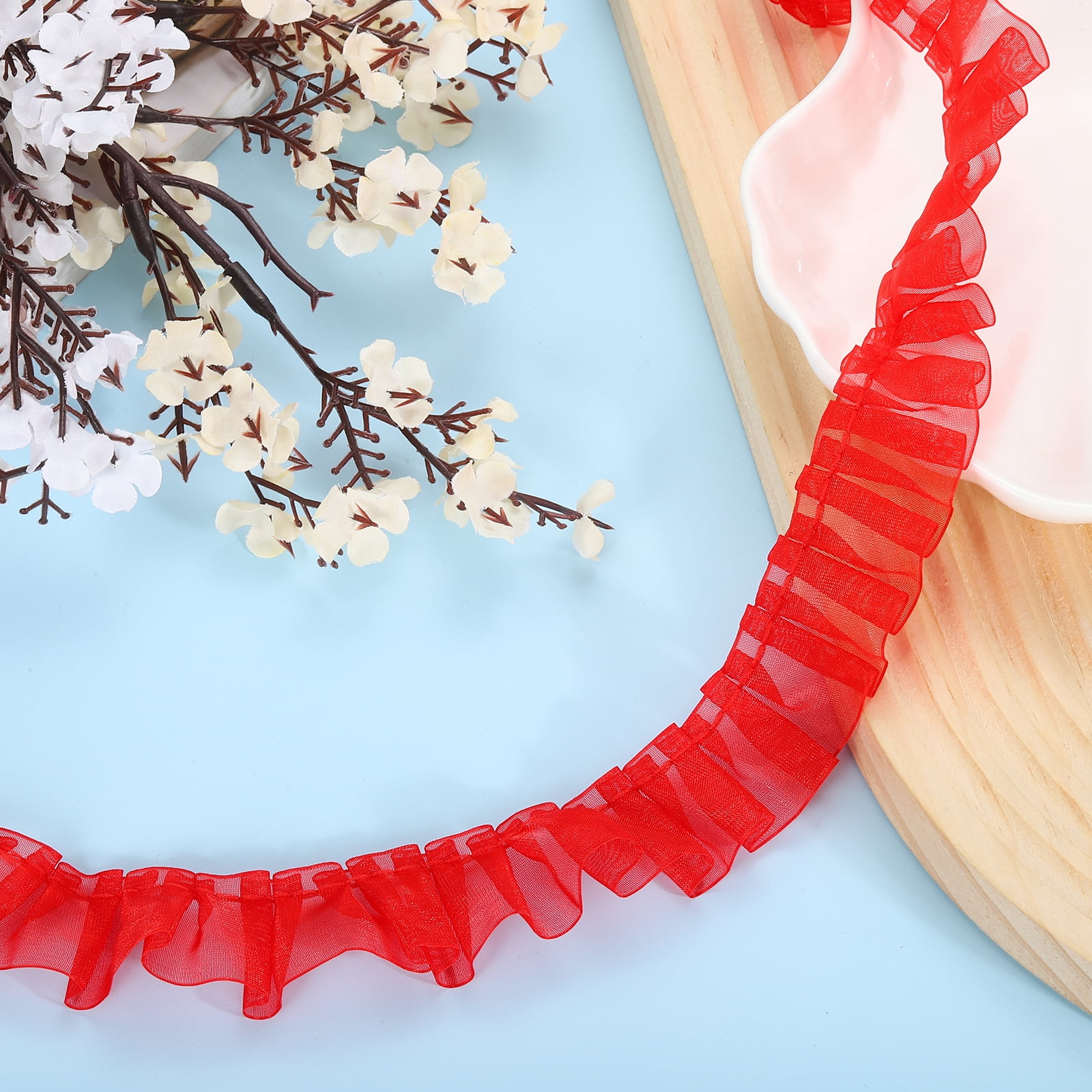 Red Ribbon Ruffle Trim Uxcell Ruffle Lace Ribbon Trim Pleated Lace Fabric Trim 11 Yard Red ...