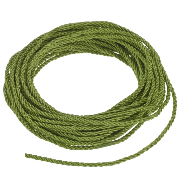 Uxcell 11 Yards Soft Twisted Rope Trim, 3 mm/0.12 in Army Green Polyester Twisted Silk Rope Cord for DIY Craft