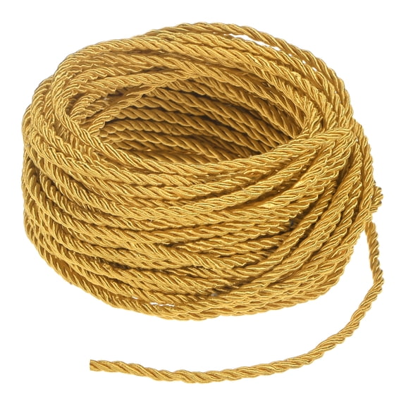 Uxcell 11 Yards Soft Twisted Rope Trim, 3 mm/0.12 in Golden Yellow Polyester Twisted Silk Rope Cord for DIY Craft