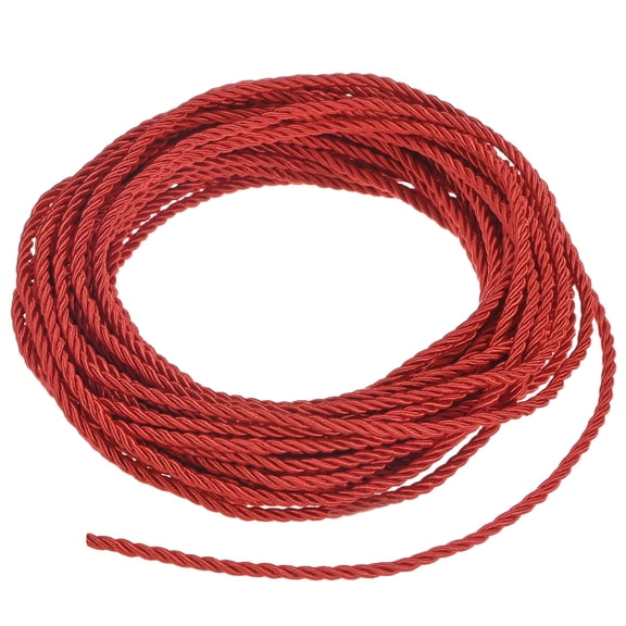 Uxcell 11 Yards Soft Twisted Rope Trim, 3 mm/0.12 in Red Polyester Twisted Silk Rope Cord for DIY Craft