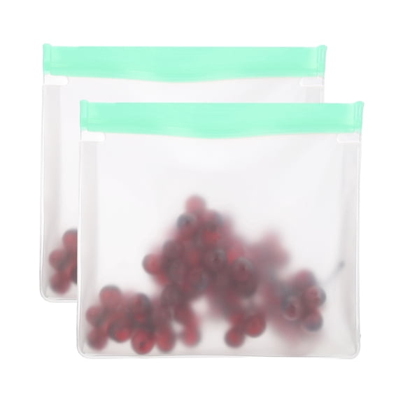 Uxcell 11"x2"x10.6" Reusable Freezer Bag, 2 Pcs Leakproof Zip Food Storage Stand Up Bags Fridge Snack Vegetable Fruit Ice Container for Long-Lasting Freshness, Green