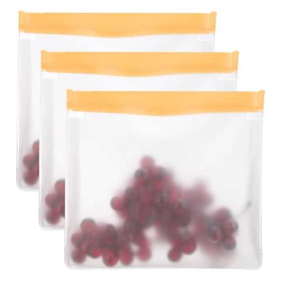 Uxcell 11"x2"x10.6" Reusable Freezer Bag, 3 Pcs Leakproof Zip Food Storage Stand Up Bags Fridge Snack Vegetable Fruit Ice Container for Long-Lasting Freshness, Orange