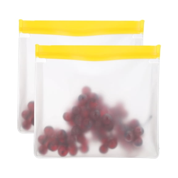 Uxcell 11"x2"x7.9" Reusable Freezer Bag, 2 Pcs Leakproof Zip Food Storage Stand Up Bags Fridge Snack Vegetable Fruit Ice Container for Long-Lasting Freshness, Yellow