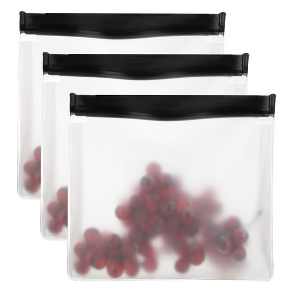 Uxcell 11"x2"x7.9" Reusable Freezer Bag, 3 Pcs Leakproof Zip Food Storage Stand Up Bags Fridge Snack Vegetable Fruit Ice Container for Long-Lasting Freshness, Black