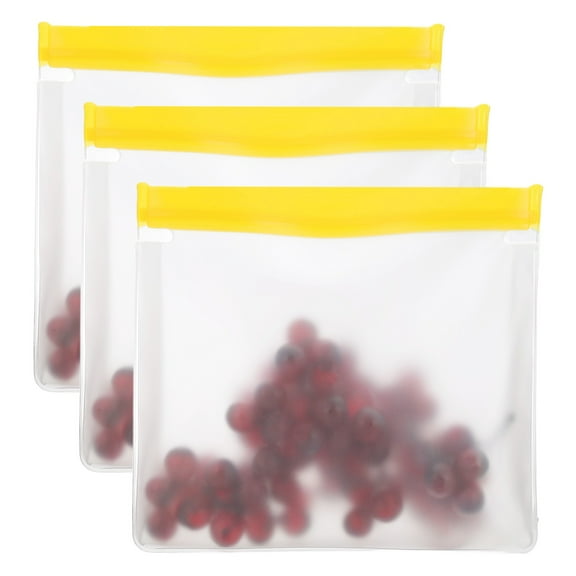 Uxcell 11"x2"x7.9" Reusable Freezer Bag, 3 Pcs Leakproof Zip Food Storage Stand Up Bags Fridge Snack Vegetable Fruit Ice Container for Long-Lasting Freshness, Yellow