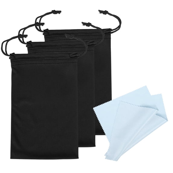 Uxcell 11"x7" Ski Goggle Bag Microfiber Goggle Pouch with Glasses Cloth Draw String, Black 3 Pack