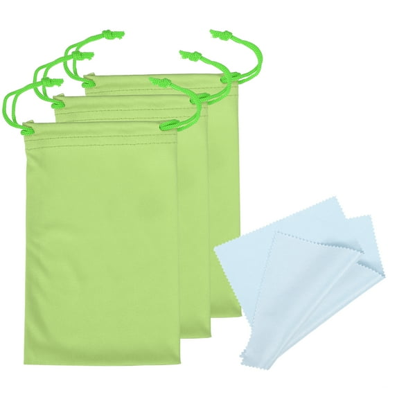 Uxcell 11"x7" Ski Goggle Bag Microfiber Goggle Pouch with Glasses Cloth Draw String, Green 3 Pack